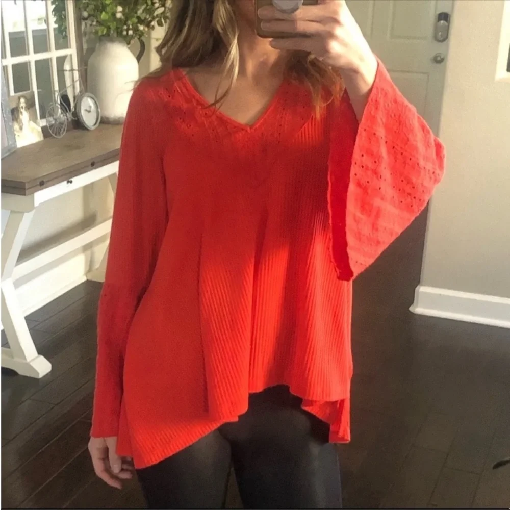 Free People orange flare sleeve blouse